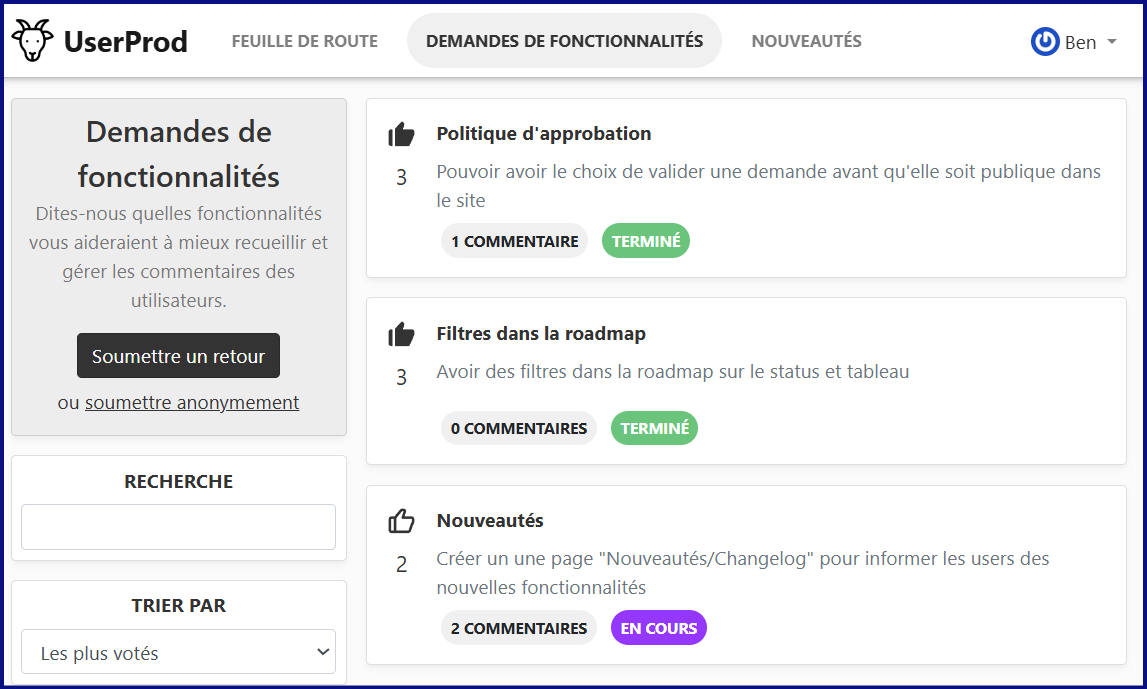 Capture d’écran de Userprod